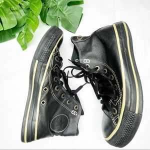 Converse black leather high top lace up sneakers